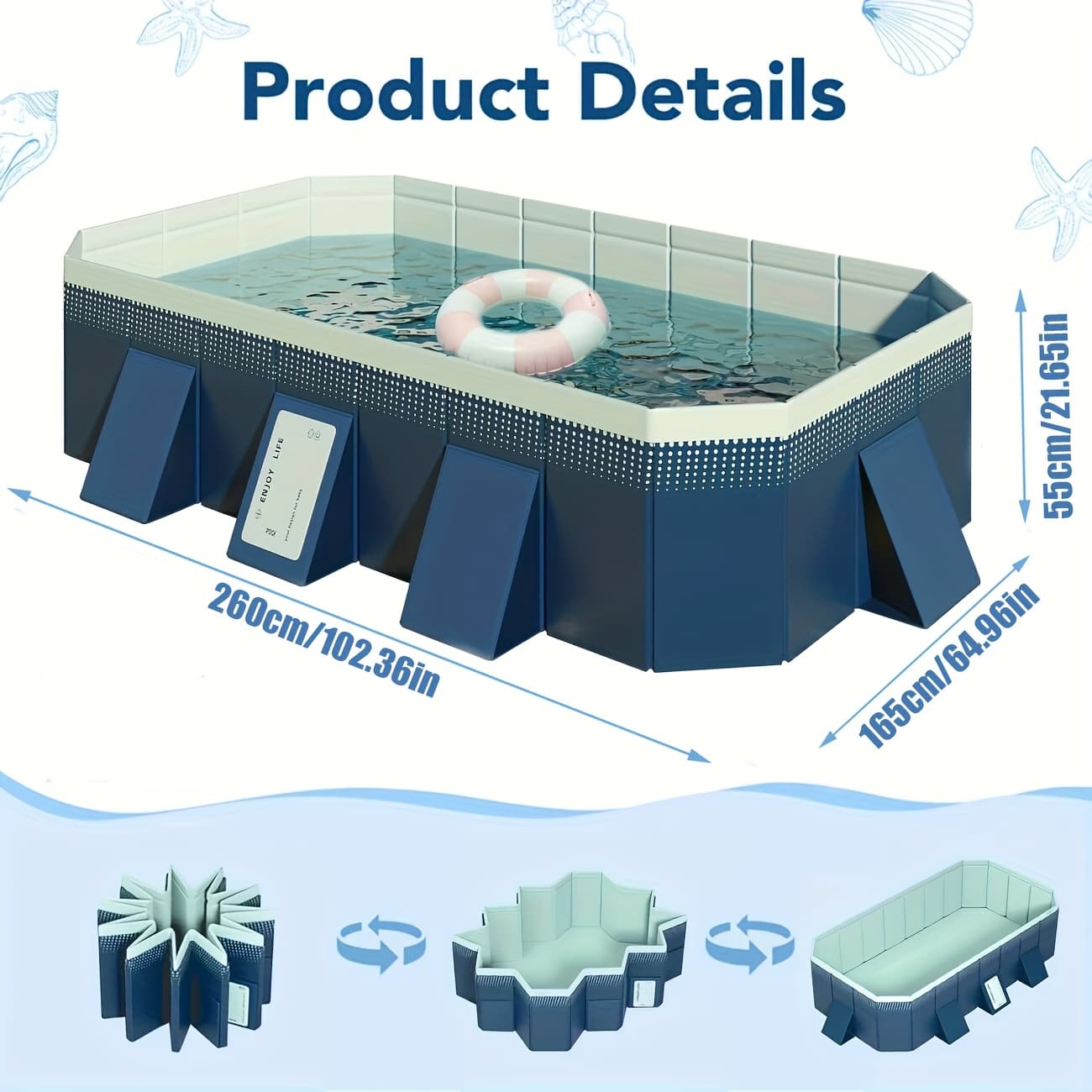 TEMU Foldable Swimming Pool, Suitable For Adults And Families, Non-inflatable Frame, Outdoor Swimming Pool, Swimming Pool, Thickened, Dog-supporting, Ground Garden, Backyard