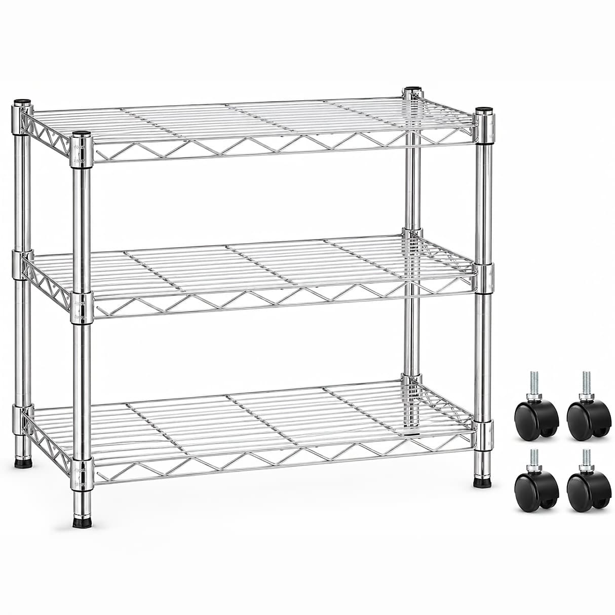 TEMU Healsmart 3-tier Heavy Duty Storage Shelves 750lb Capacity, 24.02" W X 13.78" D X 20" H Shelving Unit For Pantry, Garage, Laundry And Kitchen, Chrome, Standing Shelf
