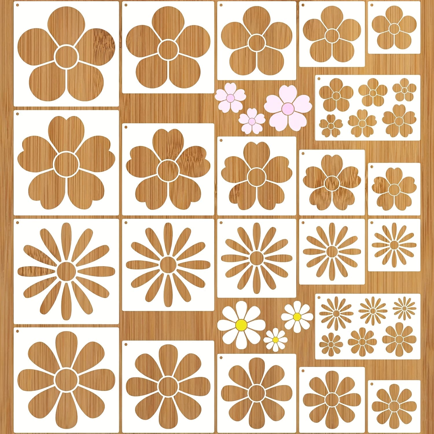 TEMU 22pcs Large Flower Stencils For Painting, Plastic Reusable Floral Daisy Stencils For Crafts Wood Burning Drawing Painting On Wall Wood Canvas