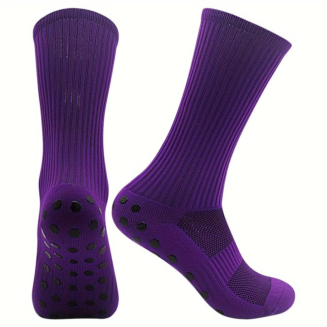 TEMU 1 Pair New Solid Color Men Women Outdoor Sports Breathable Socks Mid-calf Competition Training Hexagonal Anti-slip Silicone Soccer Socks