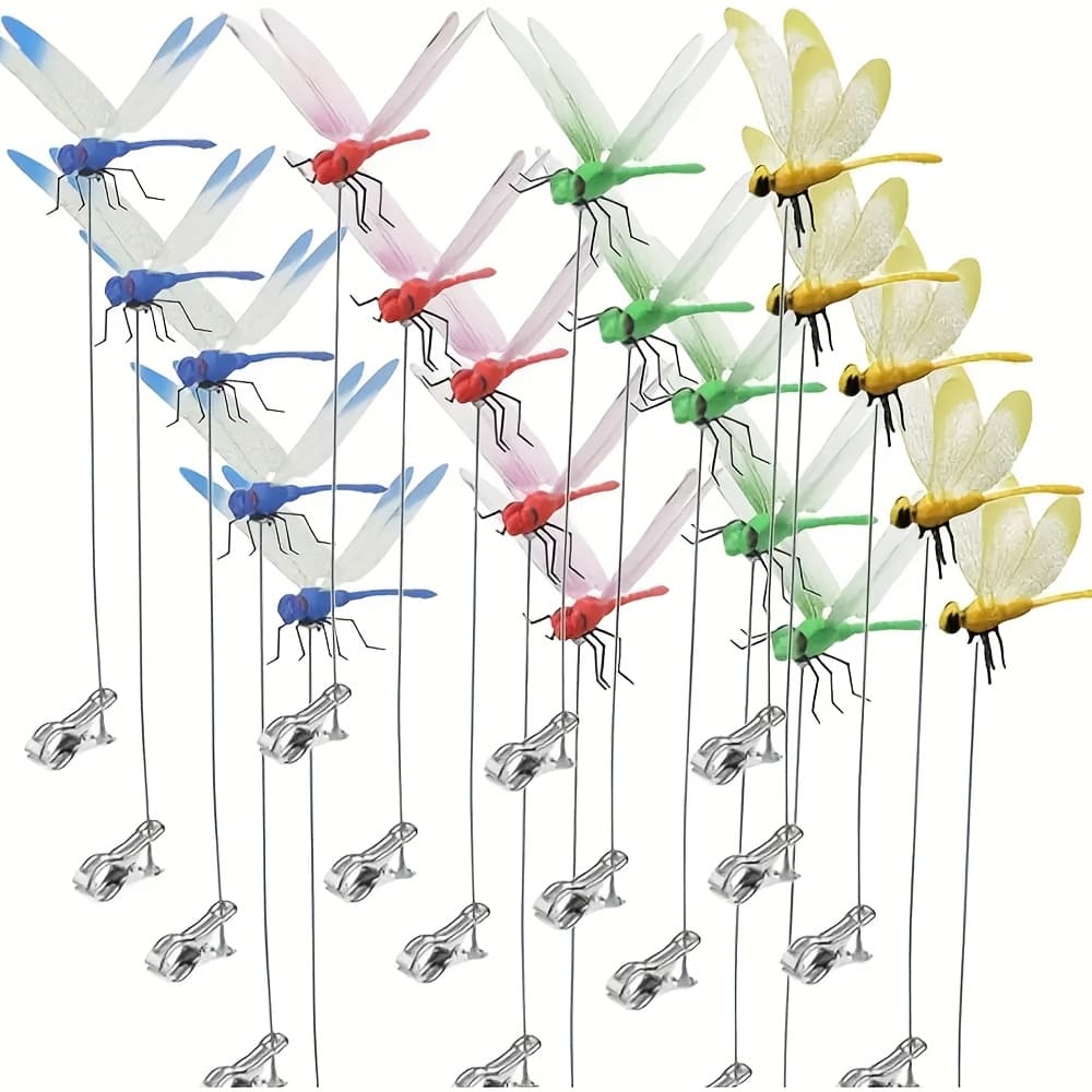 TEMU 【3d】 [3d] Set Of 20 Retro Dragonfly Garden Clips - 3d Dragonfly Hat Additions For Bug Deterrent, Plastic Outdoor Decor, Ideal For Weddings And Garden Celebrations, Garden Ornaments