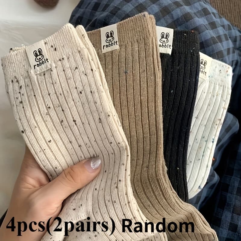 TEMU 4pcs () / 8pcs (4 Pairs) Women's Bunny Pattern Socks, Mid-high Winter Socks With Patch Design, Casual Socks For Autumn And Winter, Fashionable Long Stockings, Cute , Random Color
