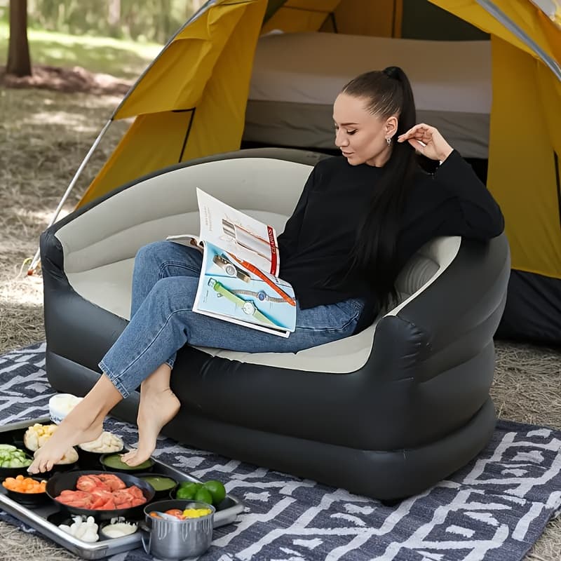TEMU Upwell Double-sized Inflatable Mattress And Sofa, Adult Double-inflatable Chair - Foldable Inflatable Sofa Lounge Chair, Suitable For Outdoor Camping And Leisure Rest Use