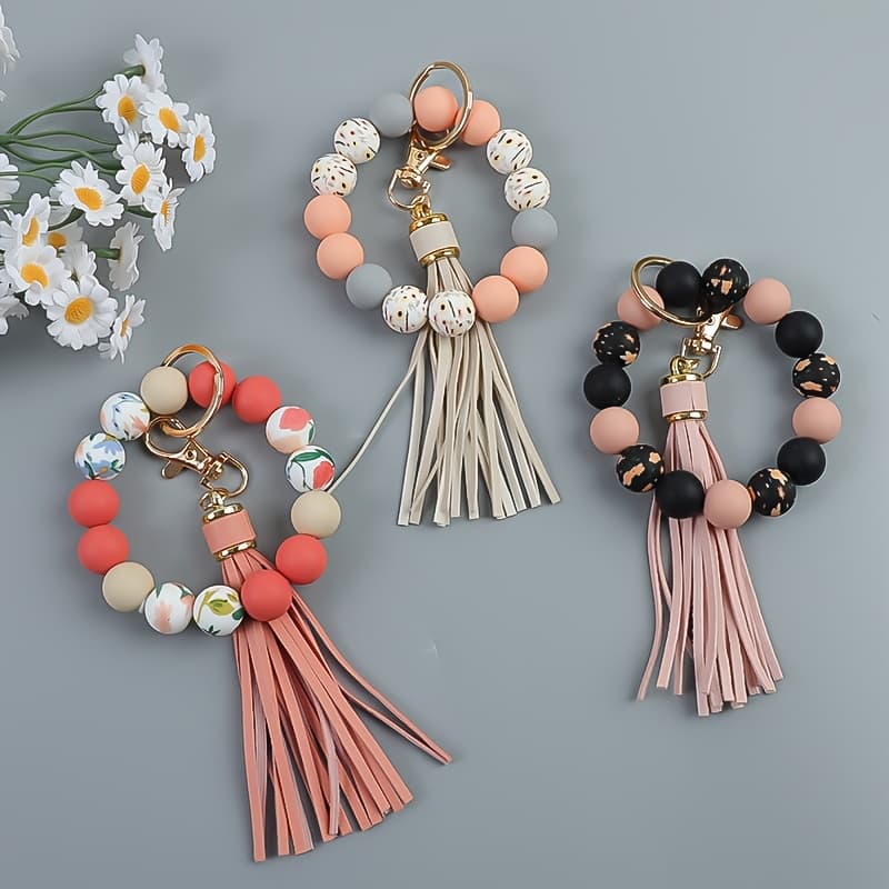 TEMU 3pcs/set Printed Floral Bracelet Keychain, Gift, Teacher's Day Gift, Holiday Gift