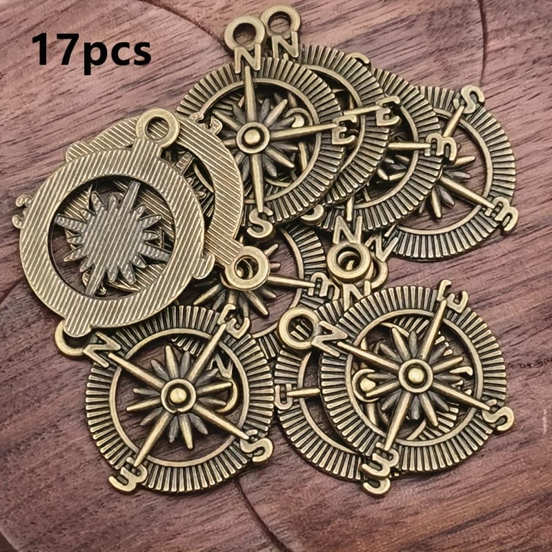 TEMU 17pcs Multicolored Compass Charm Pendants, Bohemian Style Jewelry Additions For Handmade Bracelet, Necklace, And Earring Making, 25mm