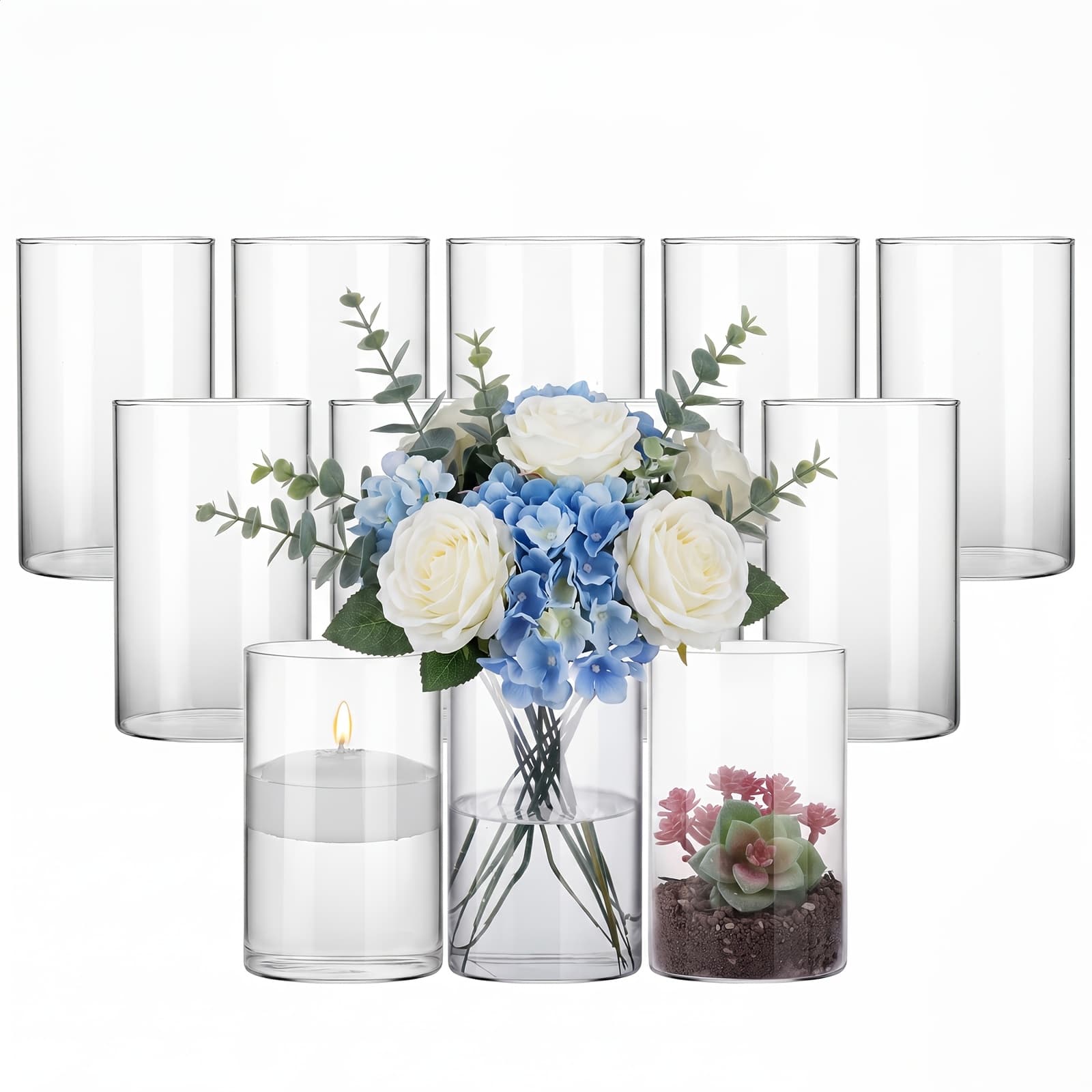TEMU 12/24pcs Glass Cylinder Vases For Centerpieces, Flower Vases Wedding Decorations, Floral Vase Bulk For Home Decorbanquet Party Festival Wedding Table Decor, 6x3.4in