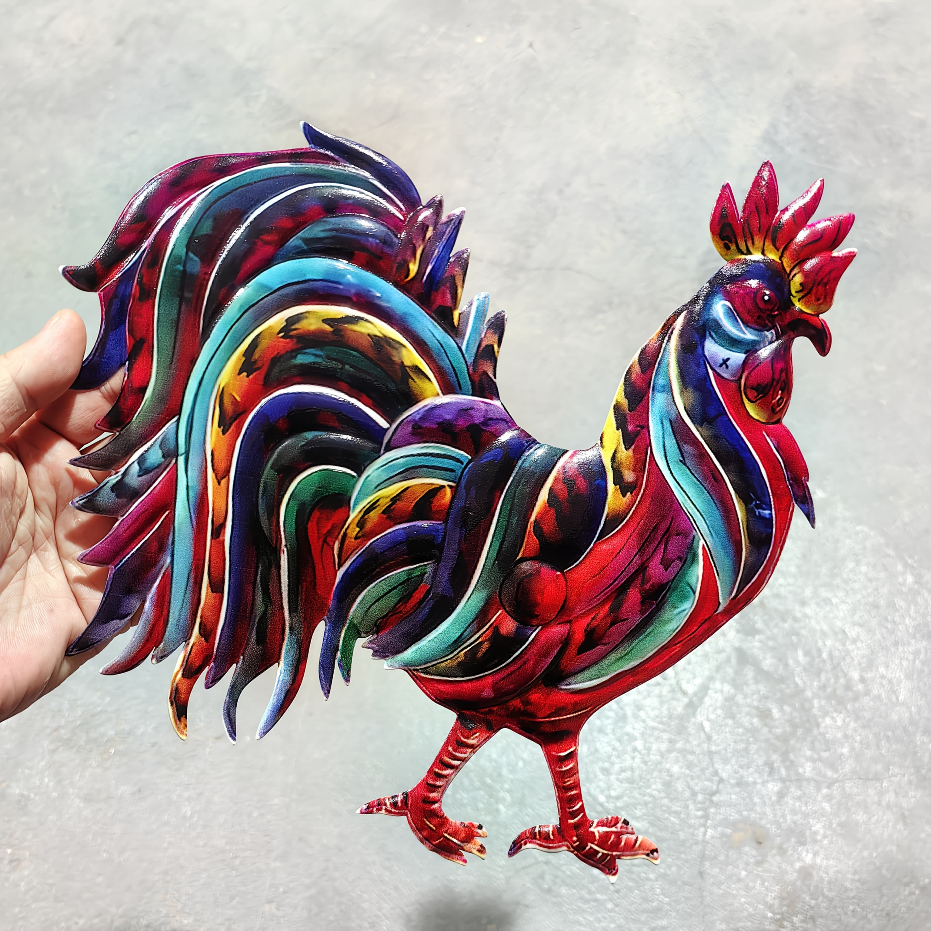 TEMU Metallic Multicolor Rooster With Embossed Texture, 3d Rooster Decorative Hanging Ornament