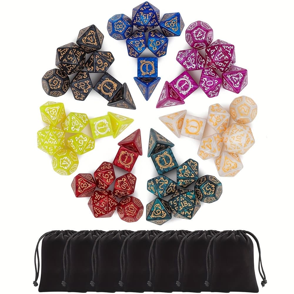 TEMU Dnd Dice Sets - 49pcs Polyhedral Dice, 7 Sets With Pouches, D4 D6 D8 D10 D% D12 D20 Dice For Dnd Rpg Mtg Table Games, Great Gift For Halloween, Christmas.