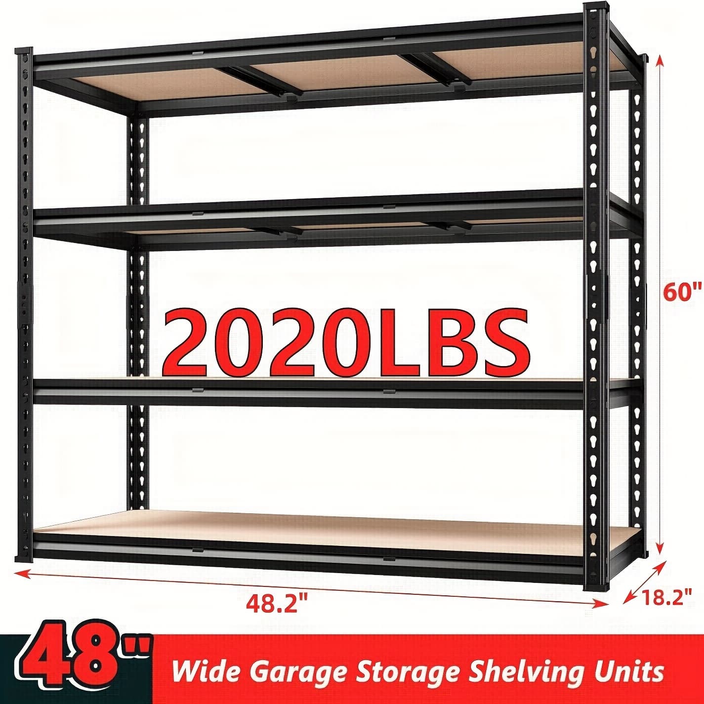 TEMU 48.2" W Garage Shelving Heavy Duty Metal Shelving 3000lbs Storage Shelves Adjustable Metal Shelf Industrial Pantry Shelves For Basement Garage Warehouse, Standing Shelf