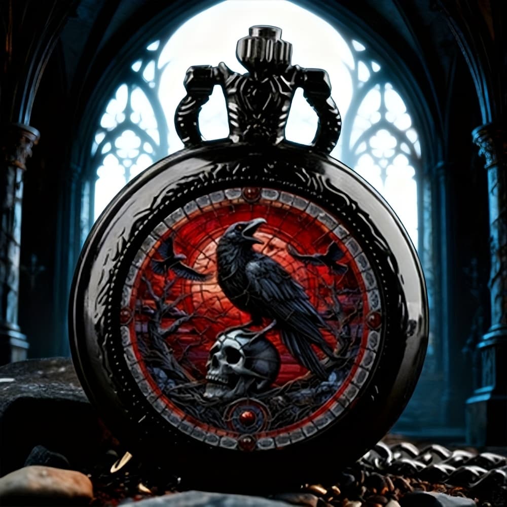 TEMU 1pc Creative Fashion Halloween Style Engraved Animal Design Cool Quartz Pocket Watch, , Unique New Year Christmas Birthday Gift