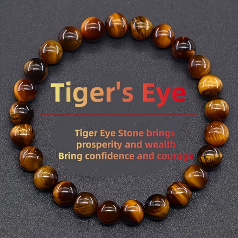 TEMU Men&;s Tiger Eye Bead Bracelet - Synthetic Stone, Durable And Stylish - Suitable For Daily Wear - For Men And Women - Ideal Gift For Valentine&;s Day, Birthdays, Or Any Special Occasion