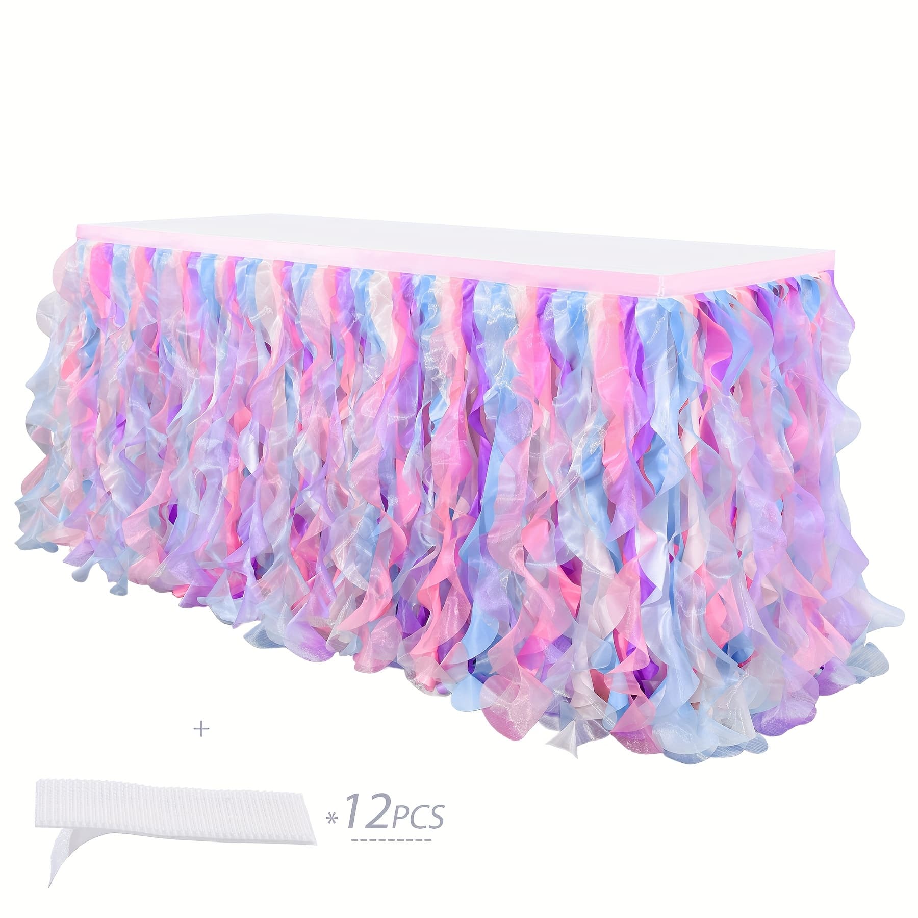 TEMU 1pc 9-foot Elegant Polyester Table Skirts, With Curly Tassels, Suitable For Weddings, Birthdays, Christenings, Banquets, Balls, Camping And Other Activities.