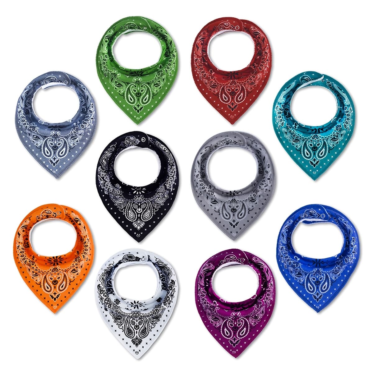 TEMU 10 Pack Of Absorbent, Breathable, And Soft Adjustable Snap Bandana Bibs For Boys And Girls With Paisley Pattern