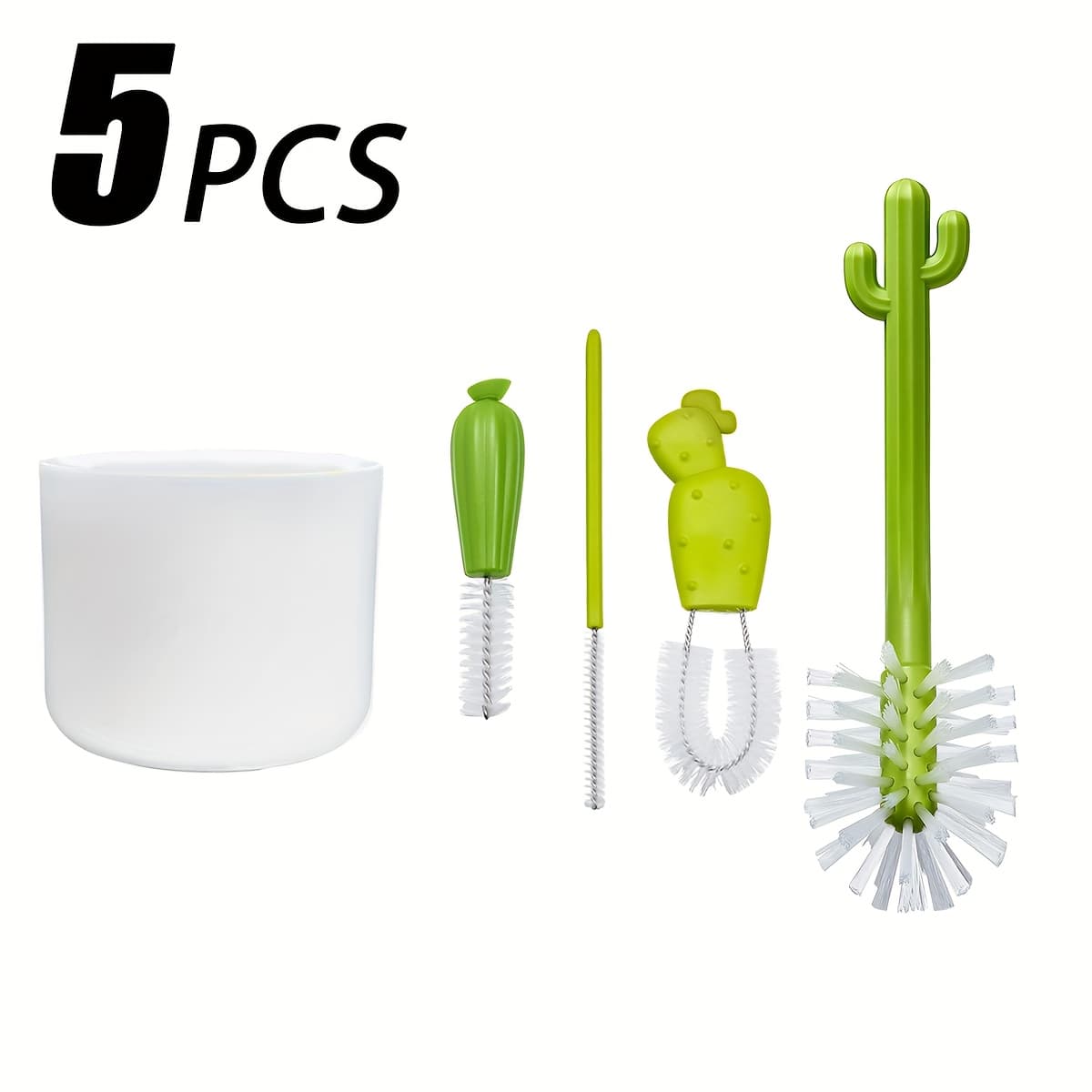 TEMU 5pcs Cactus Bottle Cleaning Brush Set - Includes Bottle Brush, Brush, Detail Brush, And Straw Brush - Bottle Brush Set For Bottle Drying Rack - Cleaning Tool