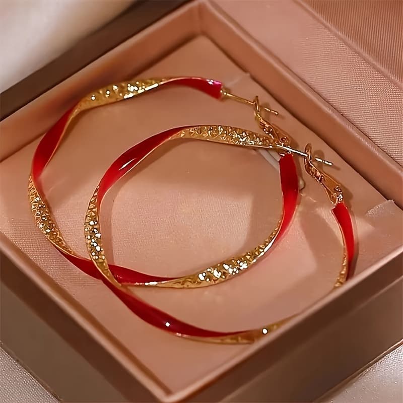 TEMU Gorgeous Red Hoop Earrings For Women - A Thoughtful Gift For Parties And Special Occasions