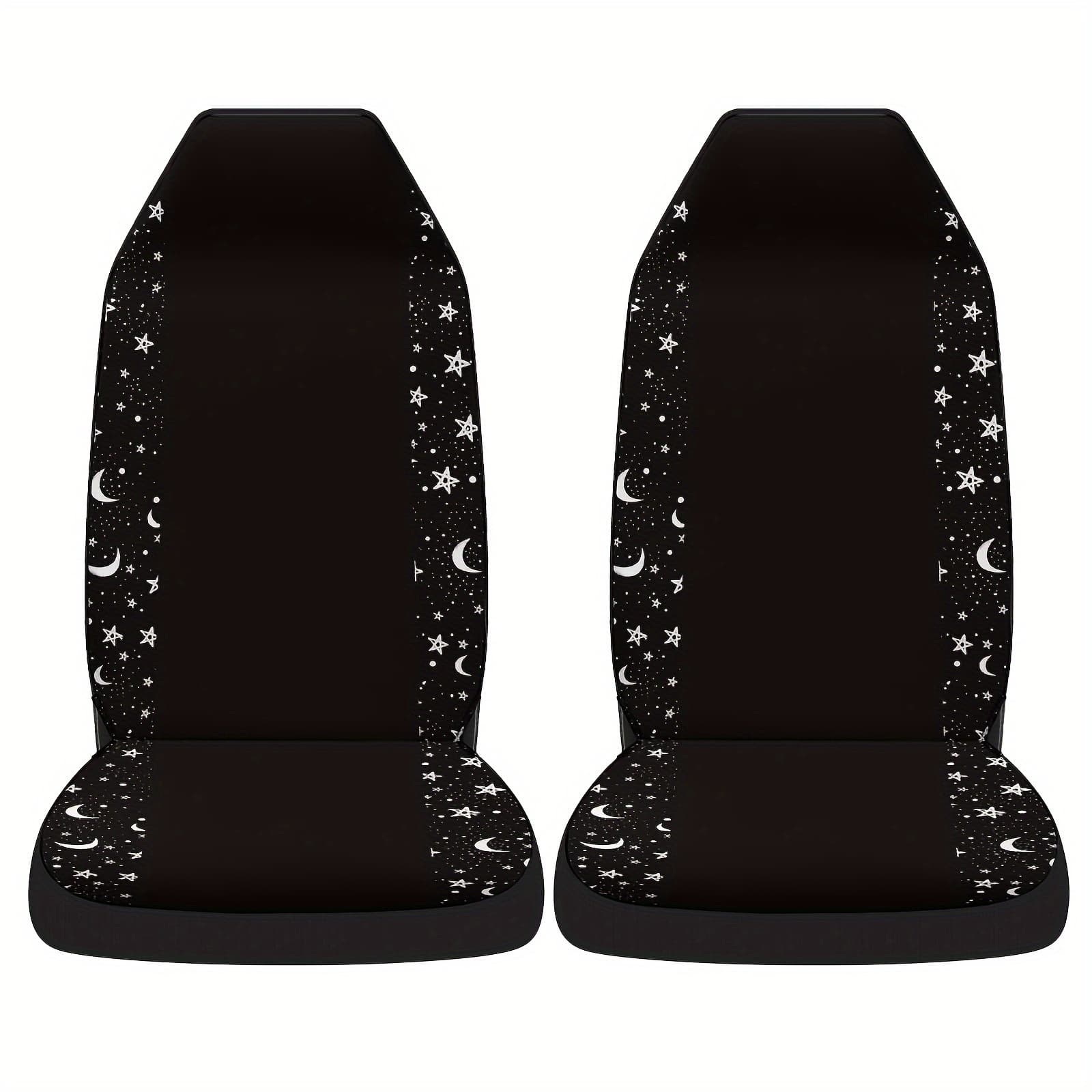 TEMU 2pcs Set Star And Moon Print Black Background Car Single Seat Cover Christmas Gift For Men And Women