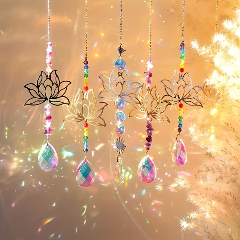 TEMU 6pcs Set, For Lotus Glass Lamp Catchers - Chakra Wheel Bead Ornaments, For Home Window Displays, Wedding Decorations, And Holiday Themes