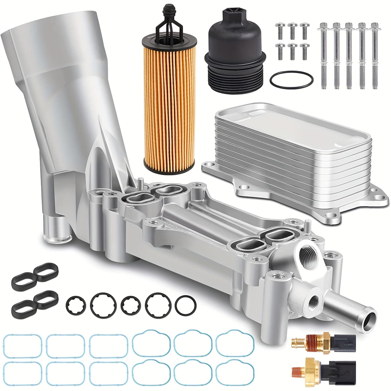 TEMU Upgraded Aluminum Engine Oil Filter Housing Kit | With Oil Cooler Sensors And Gaskets For 2011-2016 For 200 300, For Charger Journey, For Wrangler, For Promaster 3.6l - Temsone
