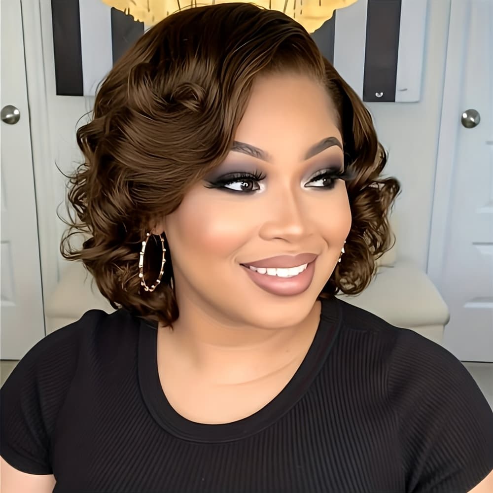 TEMU Short Brown Hair Short Curly Wave Wig Synthetic Wigs For Women Short Hair Wigs For Wig Beginner Friendly