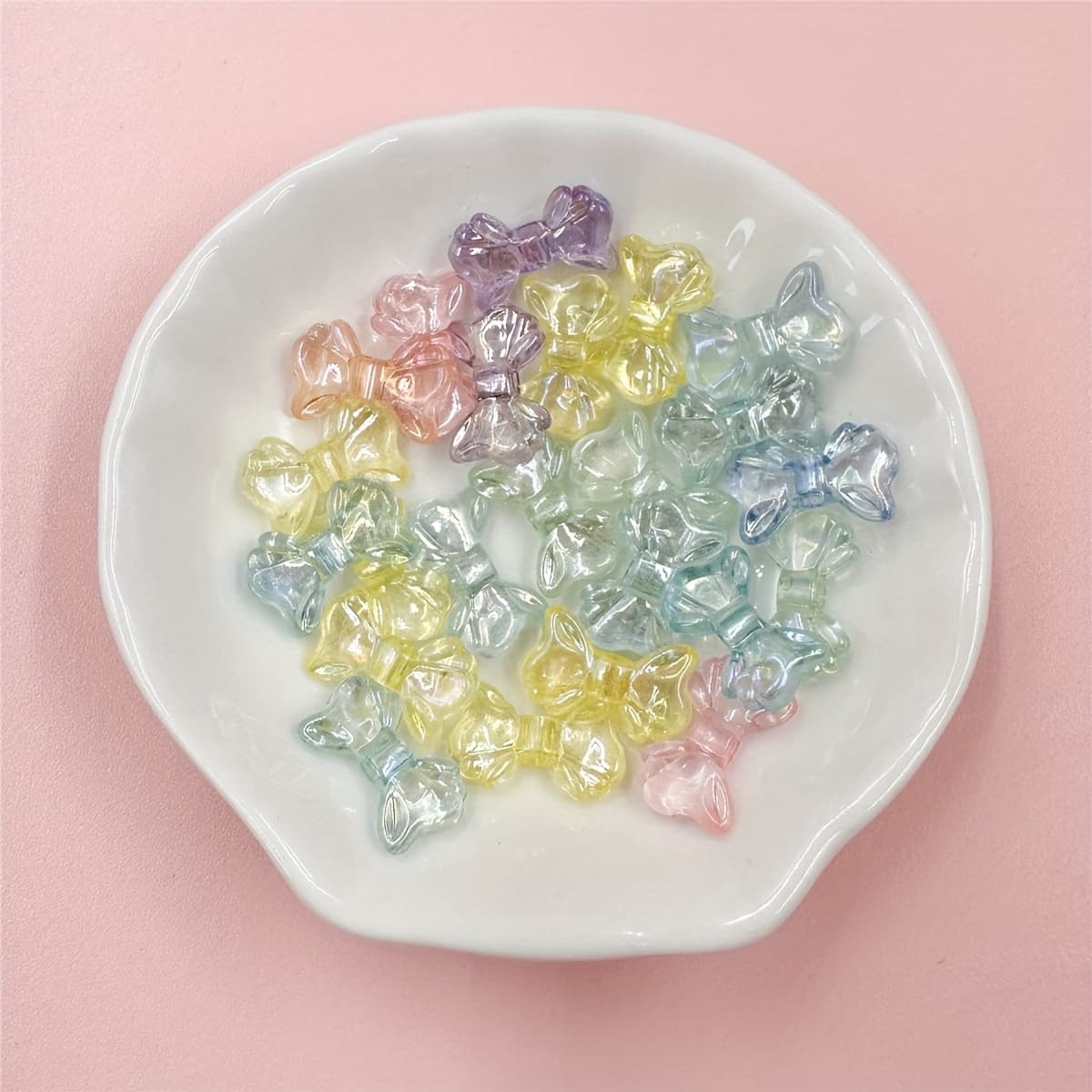 TEMU 100pcs Iridescent Acrylic Bow Beads, Transparent Laser Small Beads For Diy Hair Accessories And Jewelry Crafting