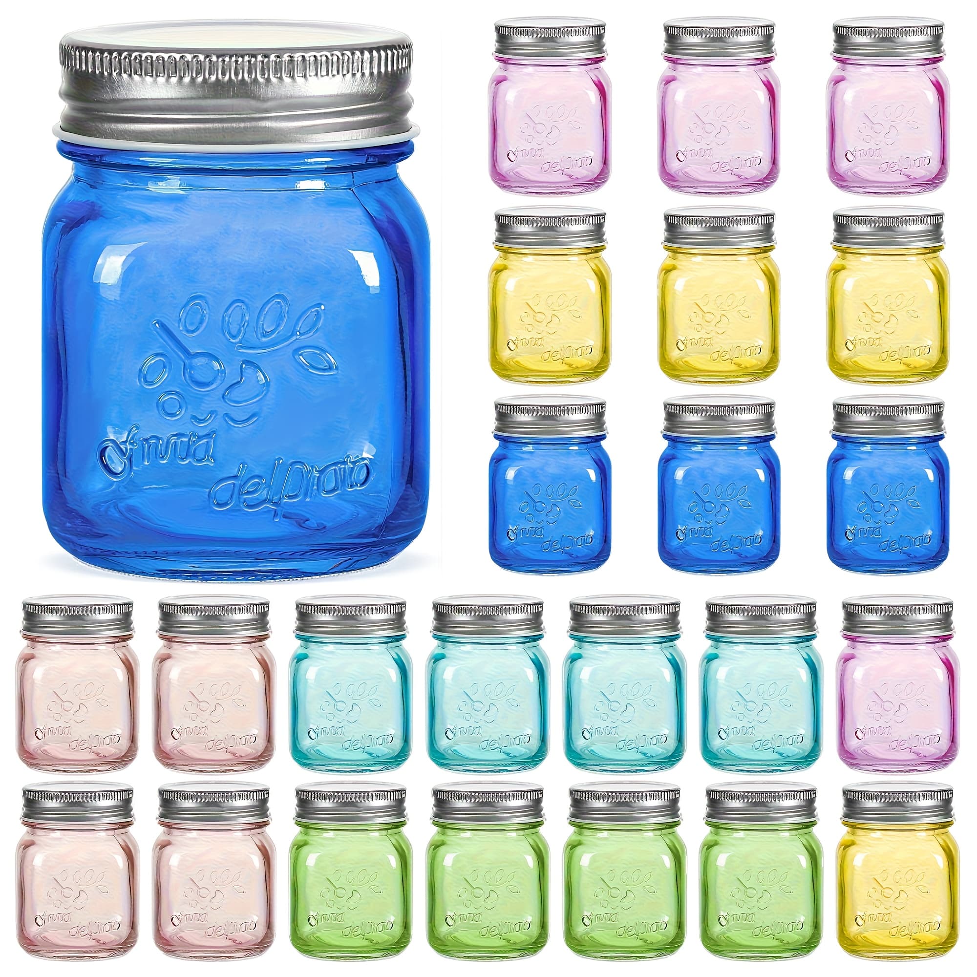 TEMU Mini Colored Mason Jars 5 Oz With Metal Lids - Glass Jar For Jam, Honey, Candle, Canning, Wedding Favors, Shower Favors, Food Storage, Jelly, Spice Jars, 24 Pack