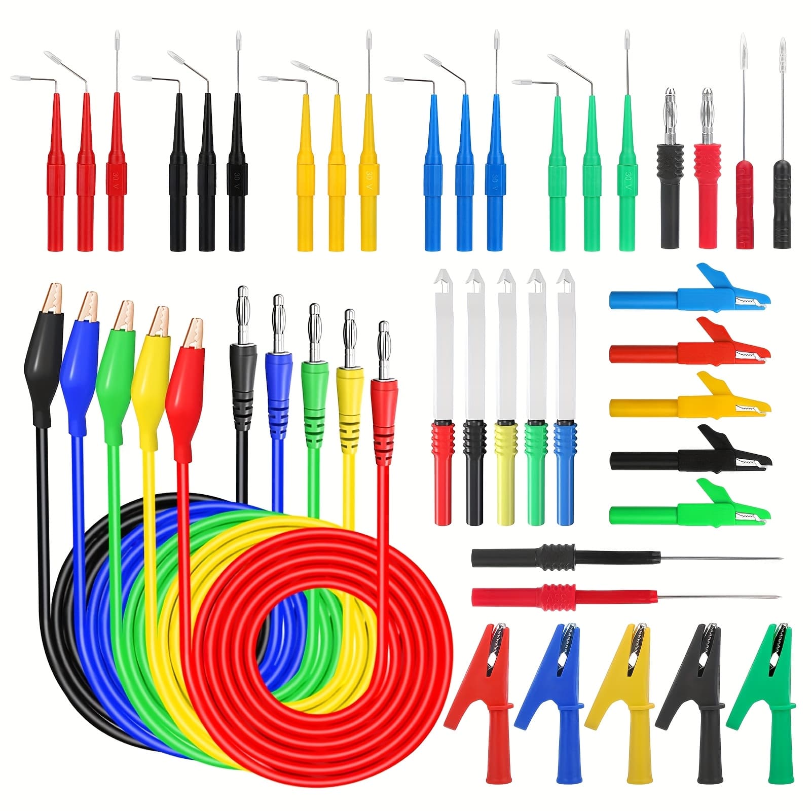 TEMU 43pcs Set Of Back Probe Circuit Testing Wires, Multimeter Kit Featuring Banana Plugs, Sturdy Copper Alligator Clips, And Flexible Test Leads, Ideal For Automotive Repairs And Circuit Testing