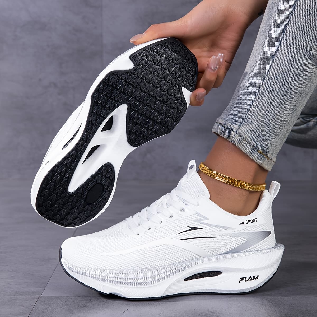 TEMU [sneakers] Marathon Running Shoes | Lightweight, Breathable Mesh Fabric, Stability Support, Lace-up Closure, Eva Sole, Suitable For All , Large Sizes, Versatile For Gym And Outdoor Activities