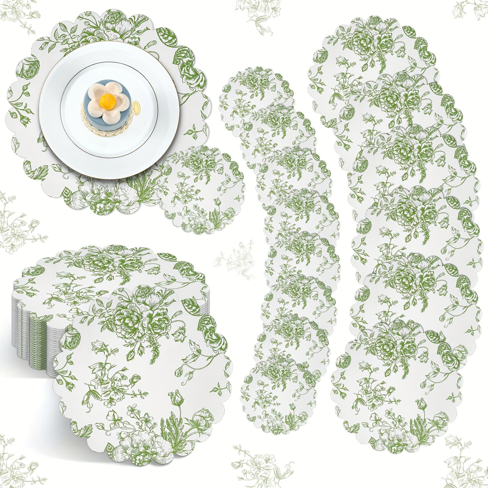 TEMU Set Of 100 Disposable Floral Placemats In Sage Green, Perfect For Weddings And Parties, Including Drink Coasters And Decorative Mats For Banquet Table Settings