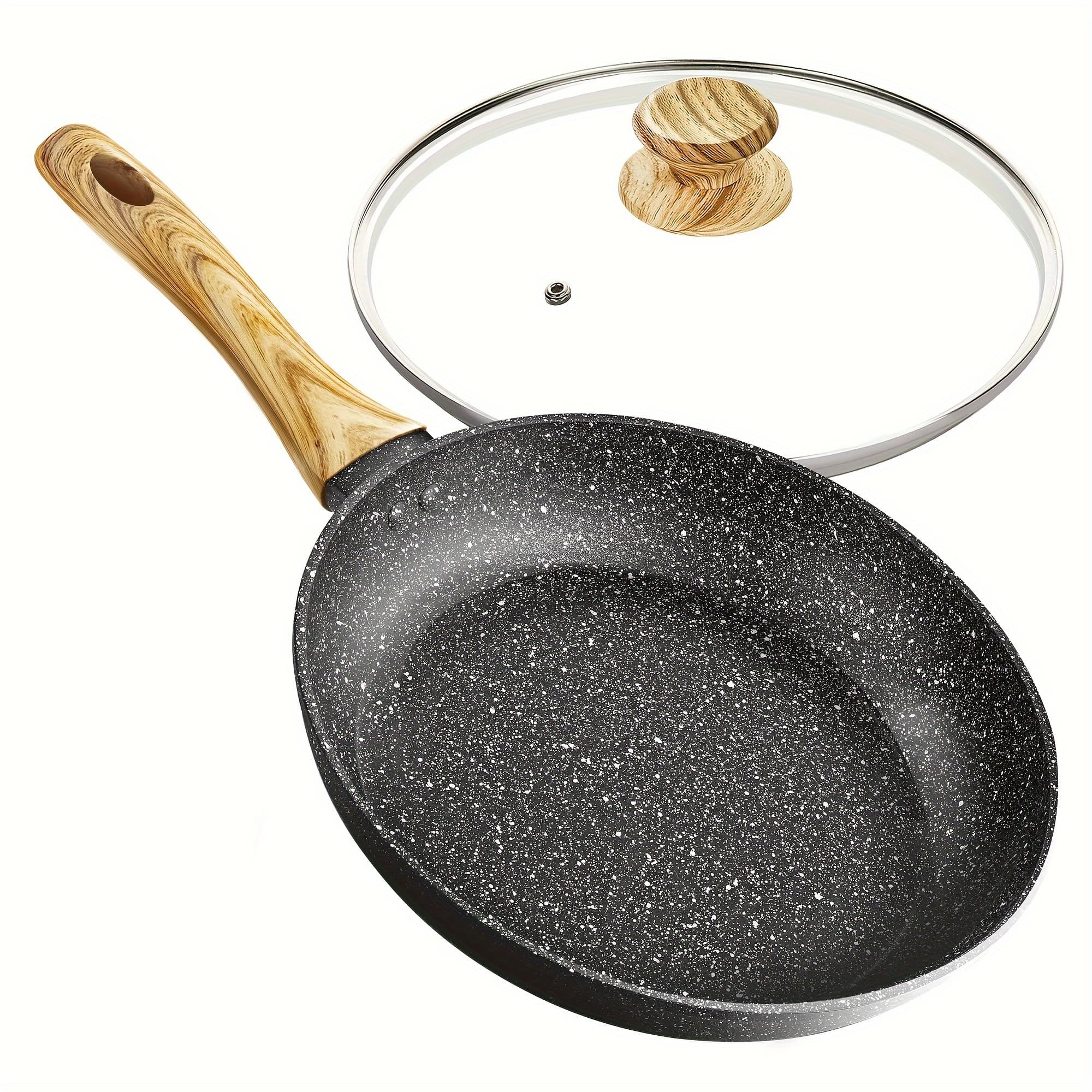 TEMU Nonstick Frying Pan With Lid, 12 Inch Frying Pan With Stone Coating, Large Frying Pan Granite With Bakelite Handle, Induction Compatible