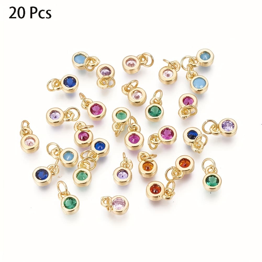 TEMU 20 Random Mixed Color Brass Inlaid Cubic Zirconia Stone Pendants With Jump Ring Flat Round Pendants For Earrings Bracelets Necklaces Jewelry Making