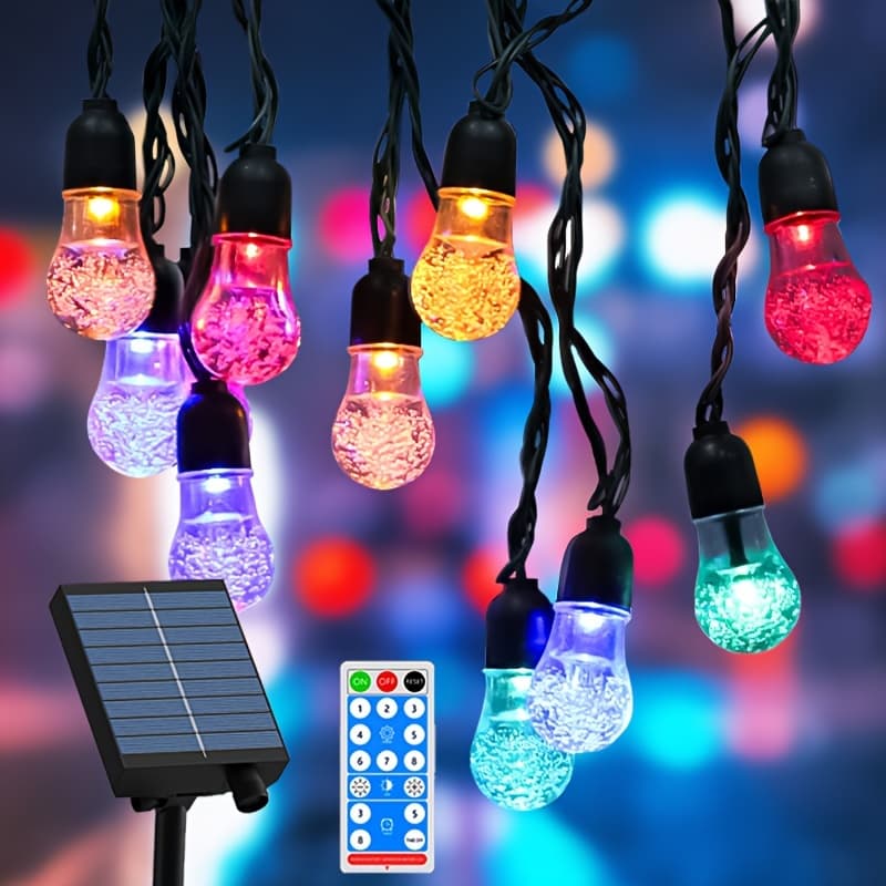 TEMU 59ft Colorful Pear-shaped Large Sphere Solar String Lights - Adjustable Brightness, Remote Operated, Solar, Ideal For Outdoor Porch Camping Tent Decor, Mood Lighting |