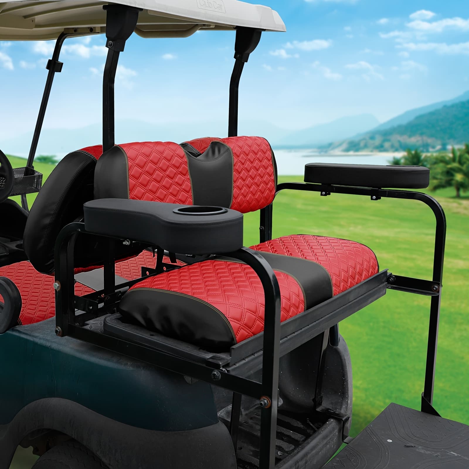 TEMU Roykaw Golf Cart Seat Covers Front Or Back Seat Kit Compatible With ,aftermarket Rear Seat Common Seat Cushion, Marine Grade Vinyl Material/ And Comfortable