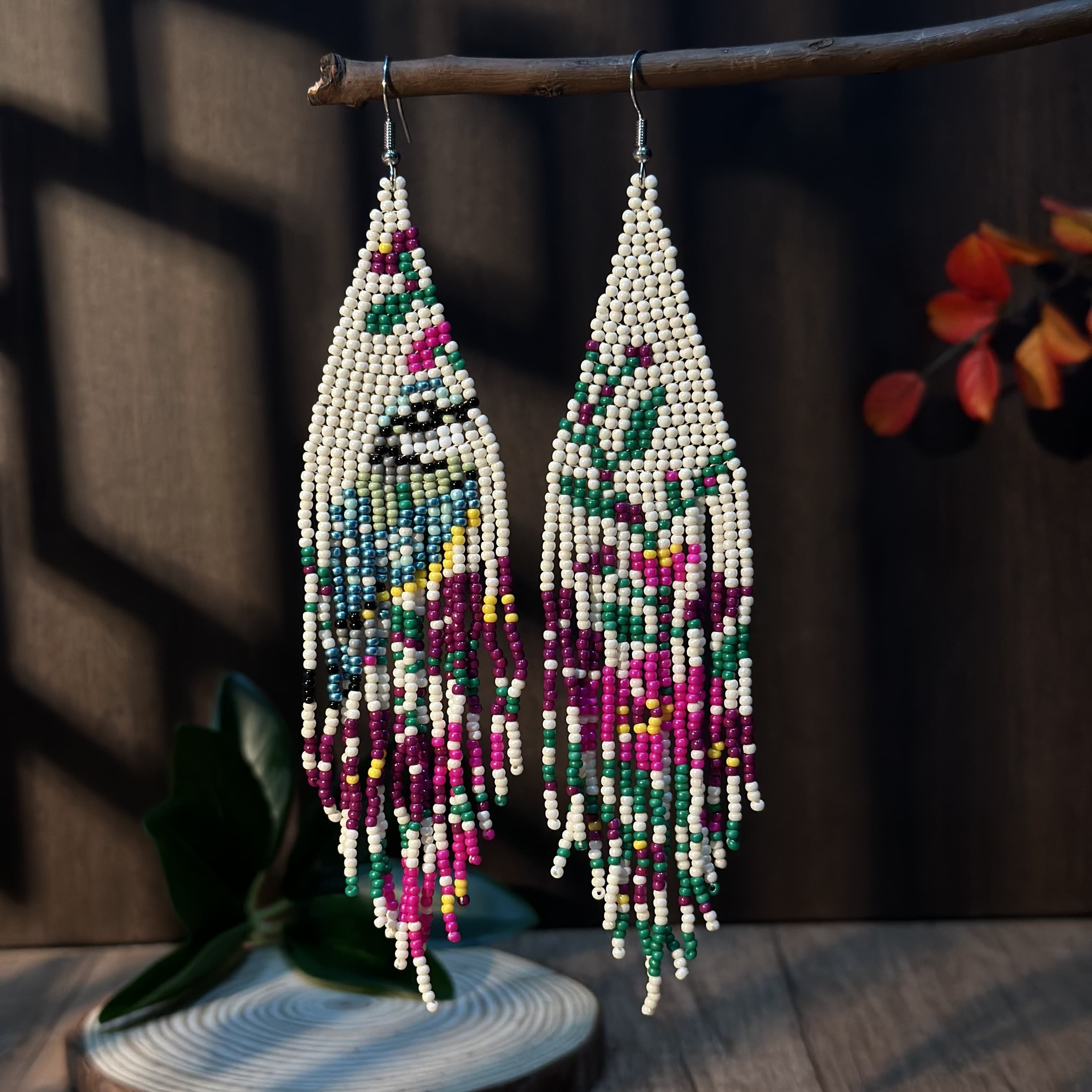 TEMU Bohemian Style Floral And Bird Bead Tassel Earrings, Christmas Earrings