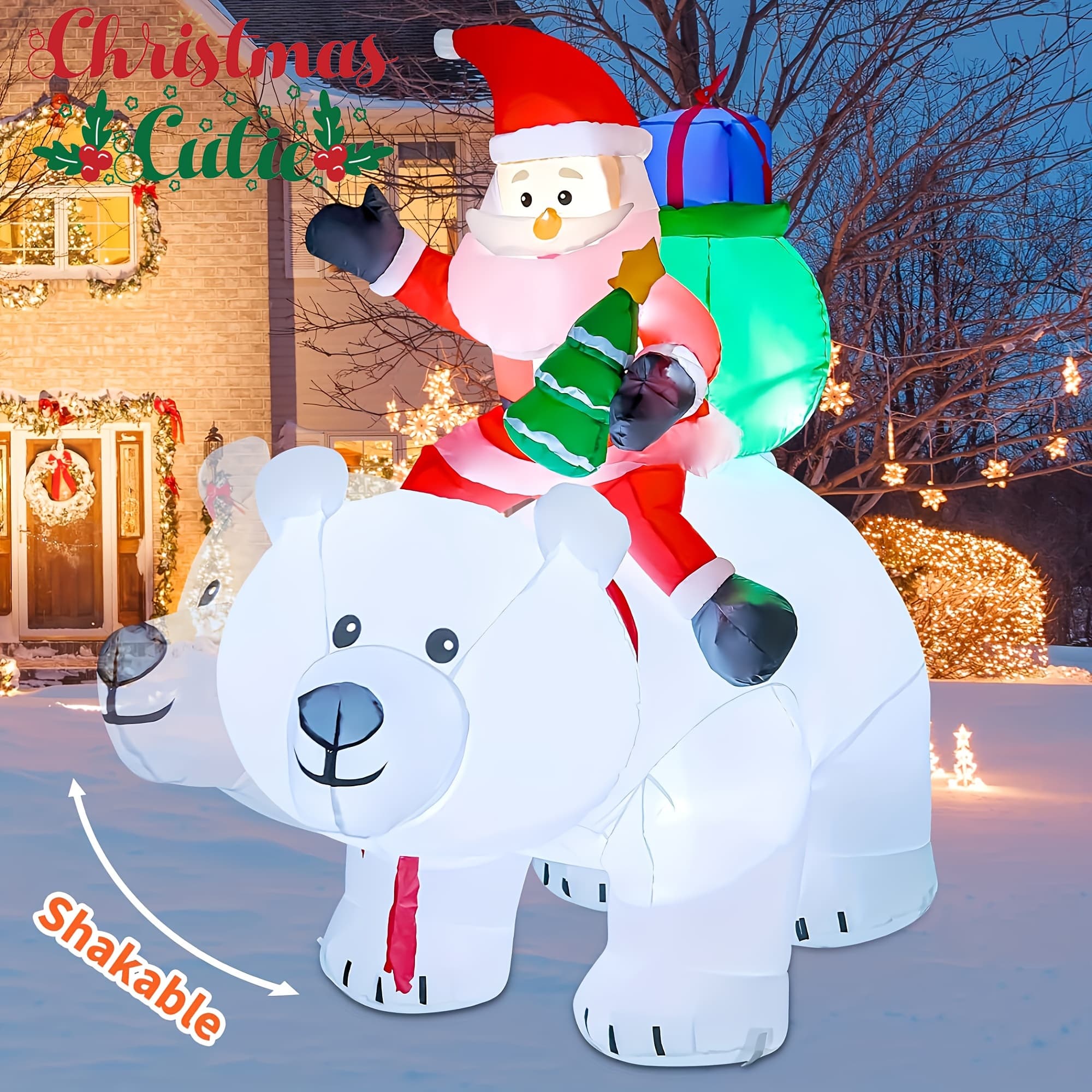 TEMU 1pc 6.56ft Christmas Inflatables Santa Riding Bear With Shaking Head Outdoor Decorations Blow Up Yard Decor With Led Lights For Xmas Holiday Party Indoor Garden Lawn Decor
