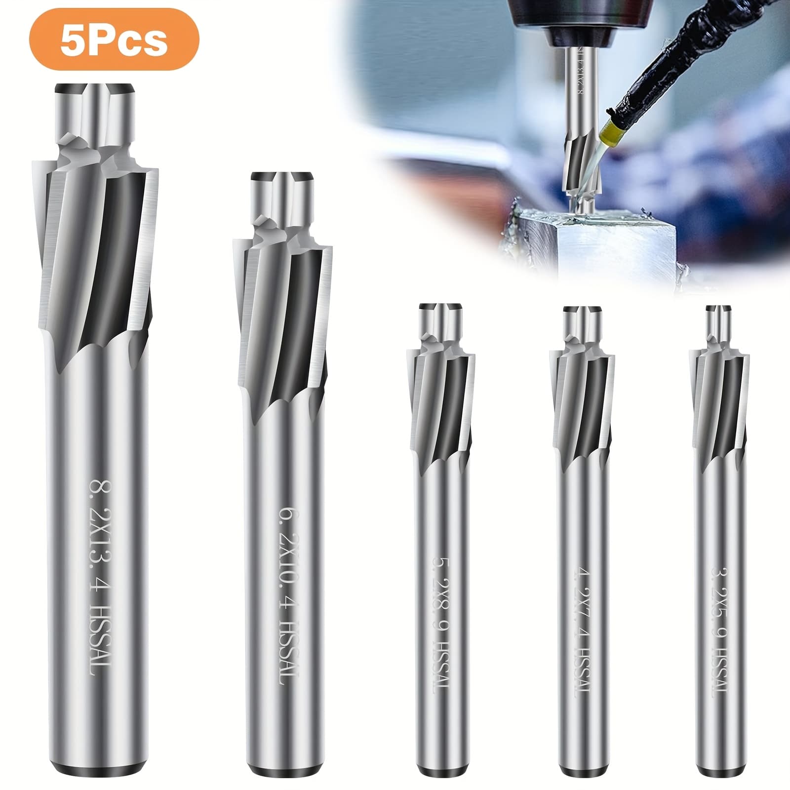 TEMU 5pcs M3-m8 Counterbore End For Milling Cutter, High Speed For Mill Drill Bit, For Milling Of, And Cast, Heat-resistant, Perfect For Workshop Tools, Cnc, Lathes,