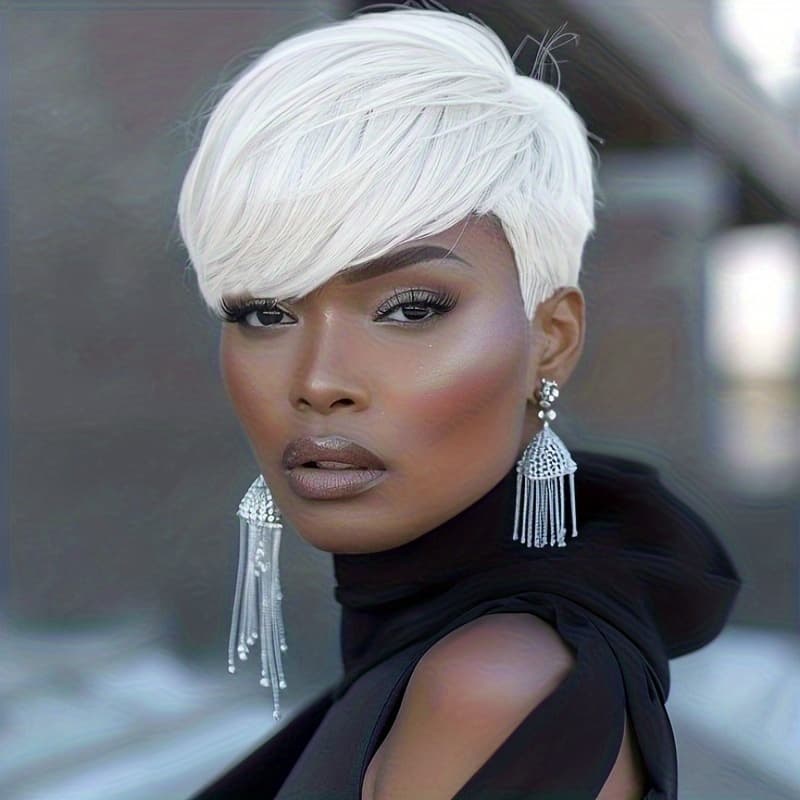 TEMU Short White Hair Wig Local Warehouse Items For Women Short Cut Wigs Synthetic Wigs For Women Short Hair Wigs For Halloween, Christmas Party, Music Festivals, Cosplay Wig