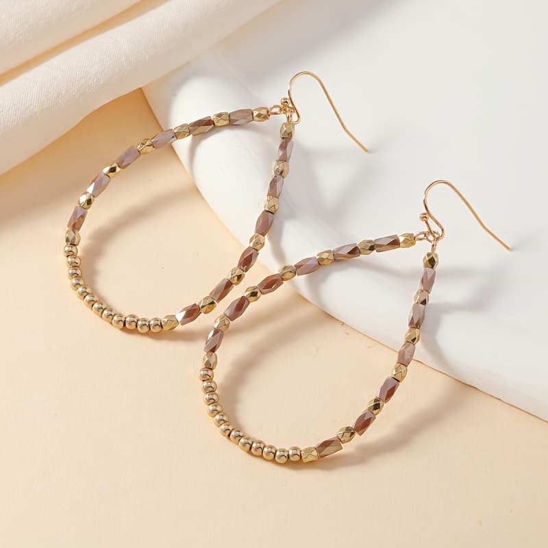 TEMU 1 Pair Chic Multicolor Teardrop Earrings For Women - Fashionable Simple Dangle Jewelry With Beaded Design, Copper , Non-plated Metal, Beaded Earrings