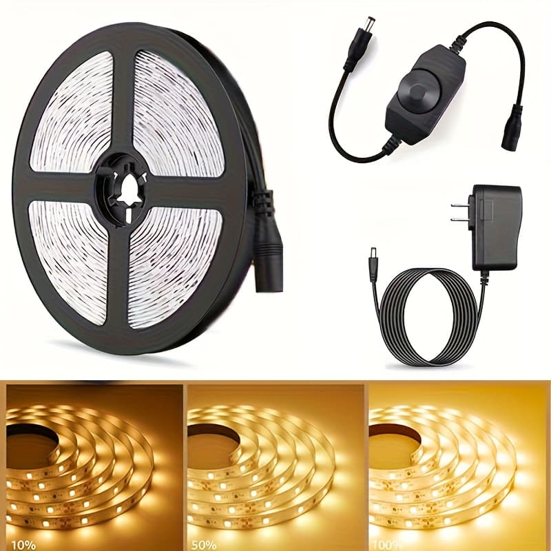 TEMU Led Strip Lights, Dimmable 3000k-6500k Led Light Strip, 24v 10m/32.8ft 1200led For Bedroom, Mirror, Kitchen Decoration