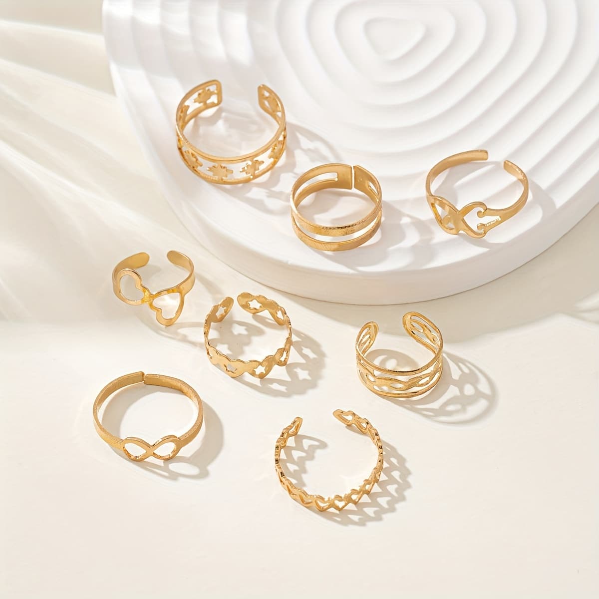TEMU 8pcs Fashionable Heart-shaped Open Foot Rings
