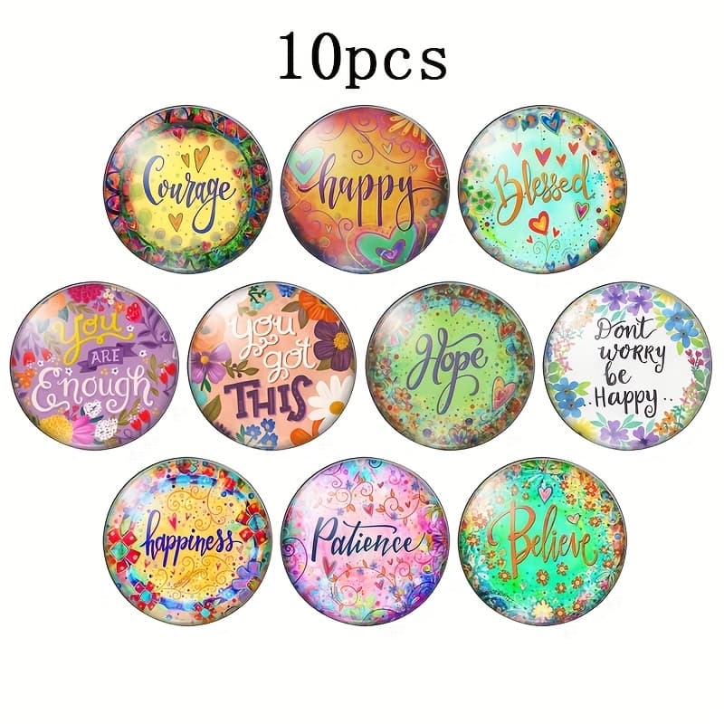 TEMU 2d Flat - 10pcs 20mm/25mm Happy Believe Blessed Dream Words Patterns Round Photo Glass Cabochon Demo Flat Back Making Findings