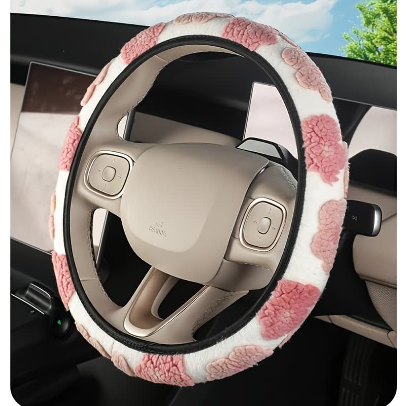 TEMU Plush No Car Steering Wheel Cover, Autumn And Winter New 6-color Beautiful Flowers, As A Birthday Gift, Car Interior Accessories