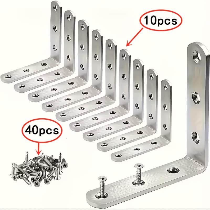 TEMU 50 Pcs Of Right Angled L-shaped Heavy-duty Steel Fixed Brackets, Including 10 Corner Pieces And 40 Screws, Furniture Connectors, And Iron Reinforced Corner Braces