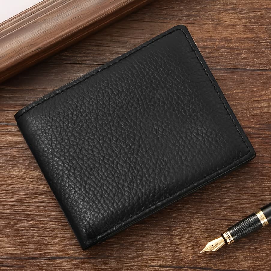 TEMU Men's Genuine Leather Wallet - Elegant Minimalist Bifold Design, End, Multi-card Slots And Cash Compartments, Durable For , Suitable For Formal And Casual Use, Casual Wallet