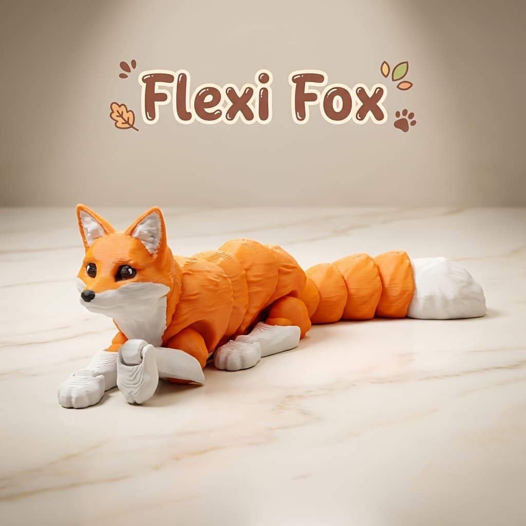TEMU Flexi Animal Fox Figurine - Poseable 3d Printed Collectible Figurines With Eyes & Striped Fur Texture, Realistic Sitting/lying Down , Durable Plastic Indoor/ Decor For Home, Office, Cafe