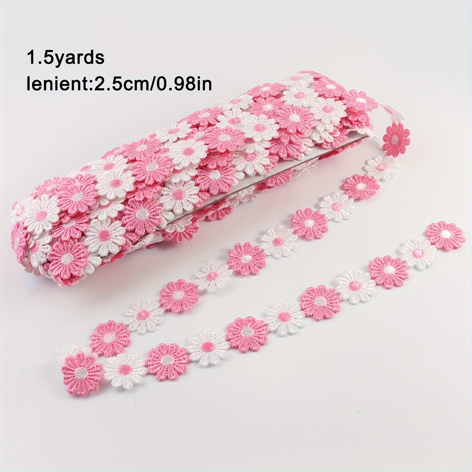 TEMU Ywli 1.5 Yards Mixed Color Daisy Lace Trim - Hollow Out Ten-petal Fabric For Crafting And Sewing Projects