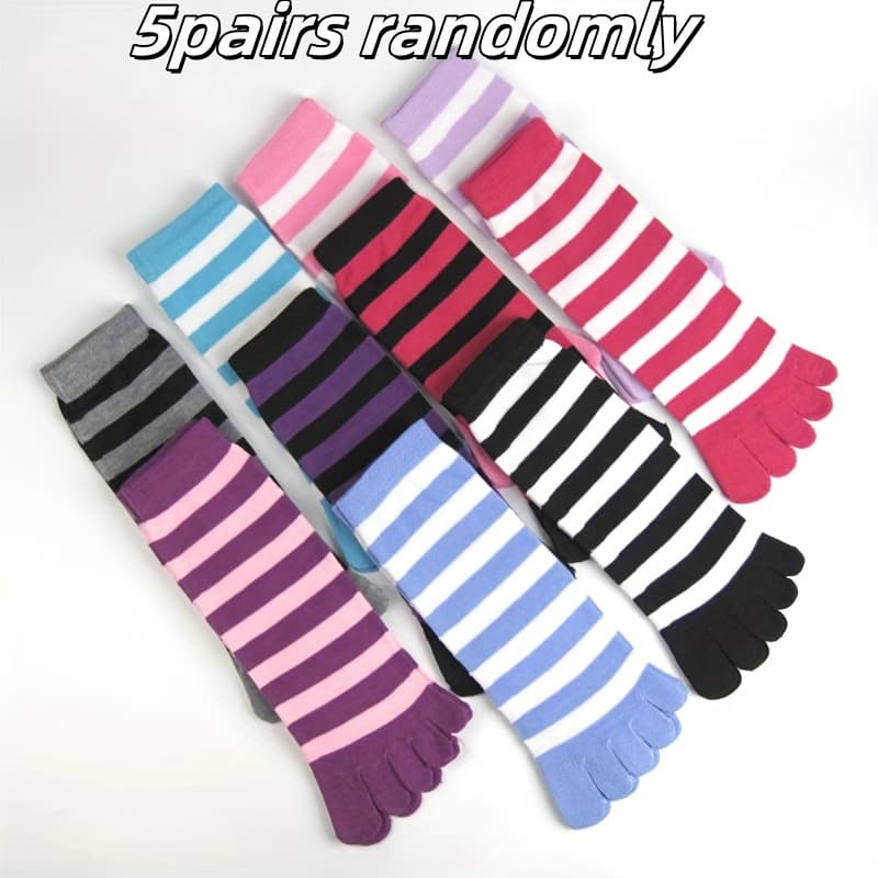 TEMU Random 5 Pairs Women's Striped Toe Socks, Four-season Sweat-absorbent Healthy Fingerless Socks For Work, Commuting, Casual Wear, Home Use, And
