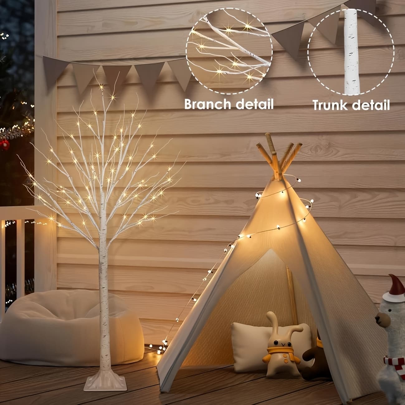 TEMU 1 Realistic Birch Tree With 152 Warm Leds - Usb/ -in Compatible Suitable For Christmas, Halloween, Hanukkah, Easter, Thanksgiving Decorations - Plastic Birch Light For, Table, Bookshelf,