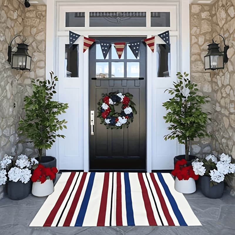 TEMU Patriotic Door Mat, American Flag Welcome Doormat, Non-slip Rubber Backing Indoor Outdoor Rug For Day Memorial Day Home Entrance Decor 18x30 Inch