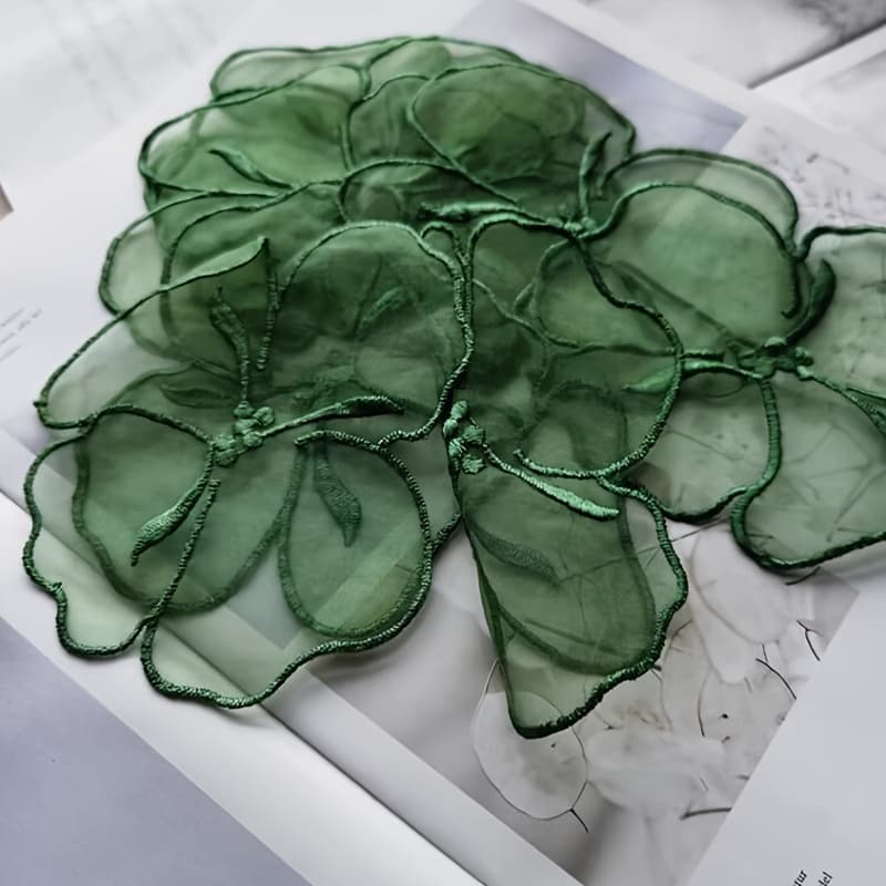 TEMU 10 Green Embroidered Mesh Flower Appliques For Wedding Dress Decoration