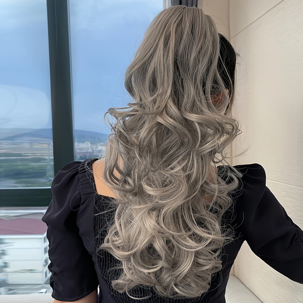 TEMU Ponytail Extension, 24" Claw Clip In Multicolor Ponytail Extensions Long Curly Wavy Ponytail Hair Extension Clip On Pony Tails